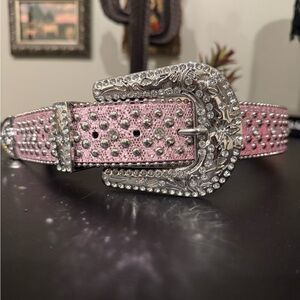 Pink Rhinestone Studded Belt with Silver Buckle